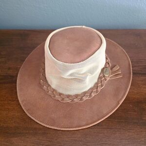oZtrALa LEATHER Mesh Breeze Australian Cowboy Hat - Golf Outback Summer M Brown